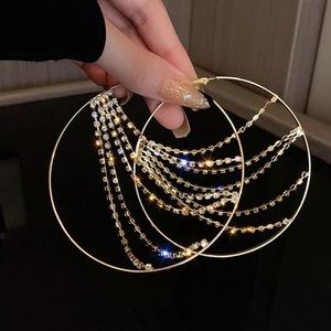 🌟NEW🌟 LARGE Hoop Earrings Dangle 3 Row Diamond Flex